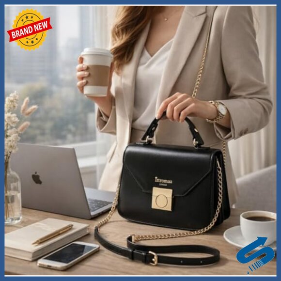 Vegan Leather Satchel Crossbody Bag with Adjustable Strap - Picture 3 of 7